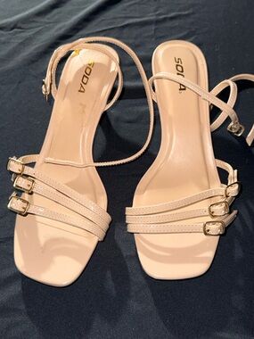 Soda Beige Strappy Ankle-Wrap Heels